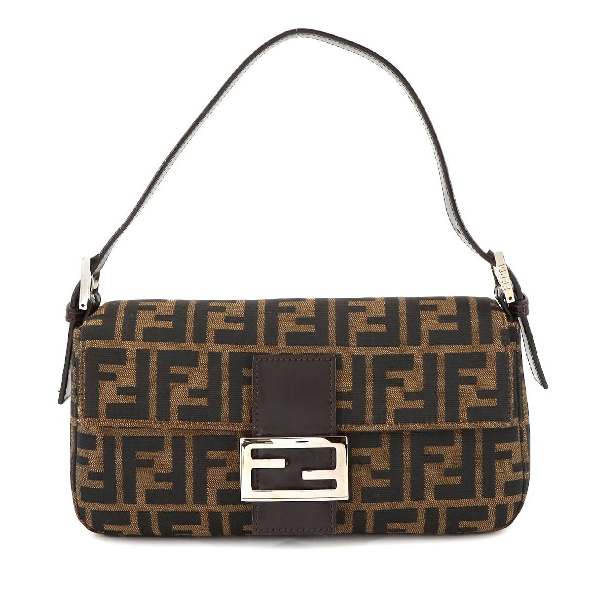 FENDI Zucca Mamma Baguette Shoulder Bag Canvas Leather Brown 26424