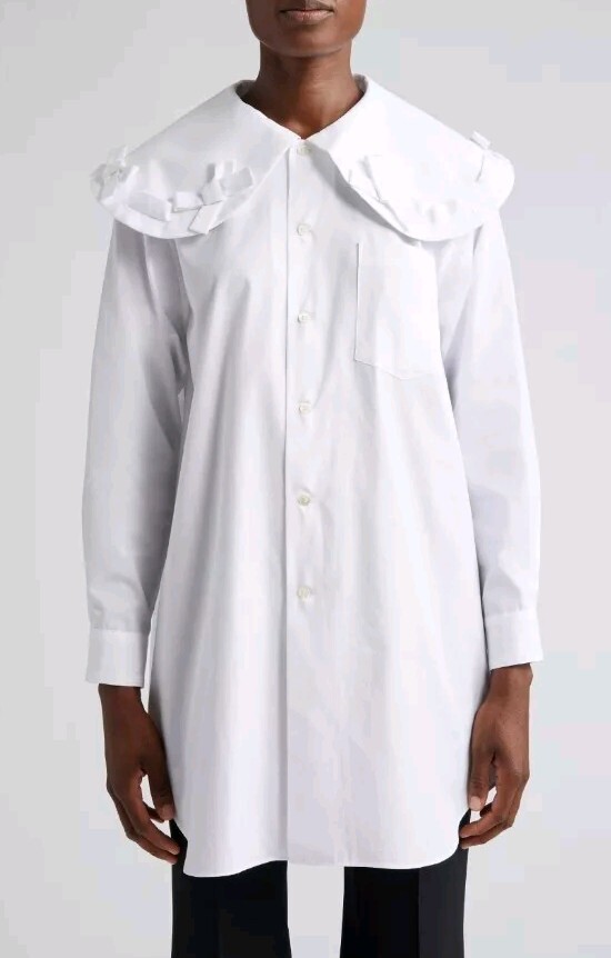 COMME DES GARCONS Girl Peter Pan BowCollar White Cotton Shirt Sz M