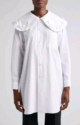 COMME DES GARCONS Girl Peter Pan BowCollar White Cotton Shirt Sz M