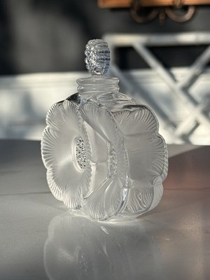 ViNtage LALIQUE Deux Fleurs Two Flowers Frosted Crystal Perfume