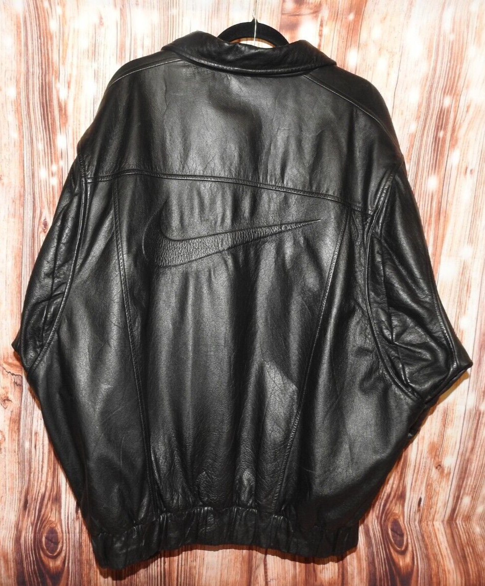 Collectible Vintage 90s Nike Big Swoosh Leather Bomber Jacket