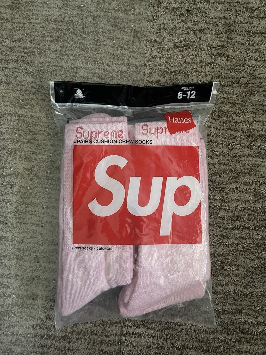 Supreme / Hanes Pink Crew Socks 4-Pack Size 6-12 | eBay