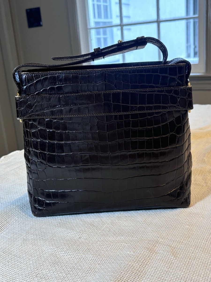 Salvatore Ferragamo Espresso Brown Crocodile Leather Handbag CROC