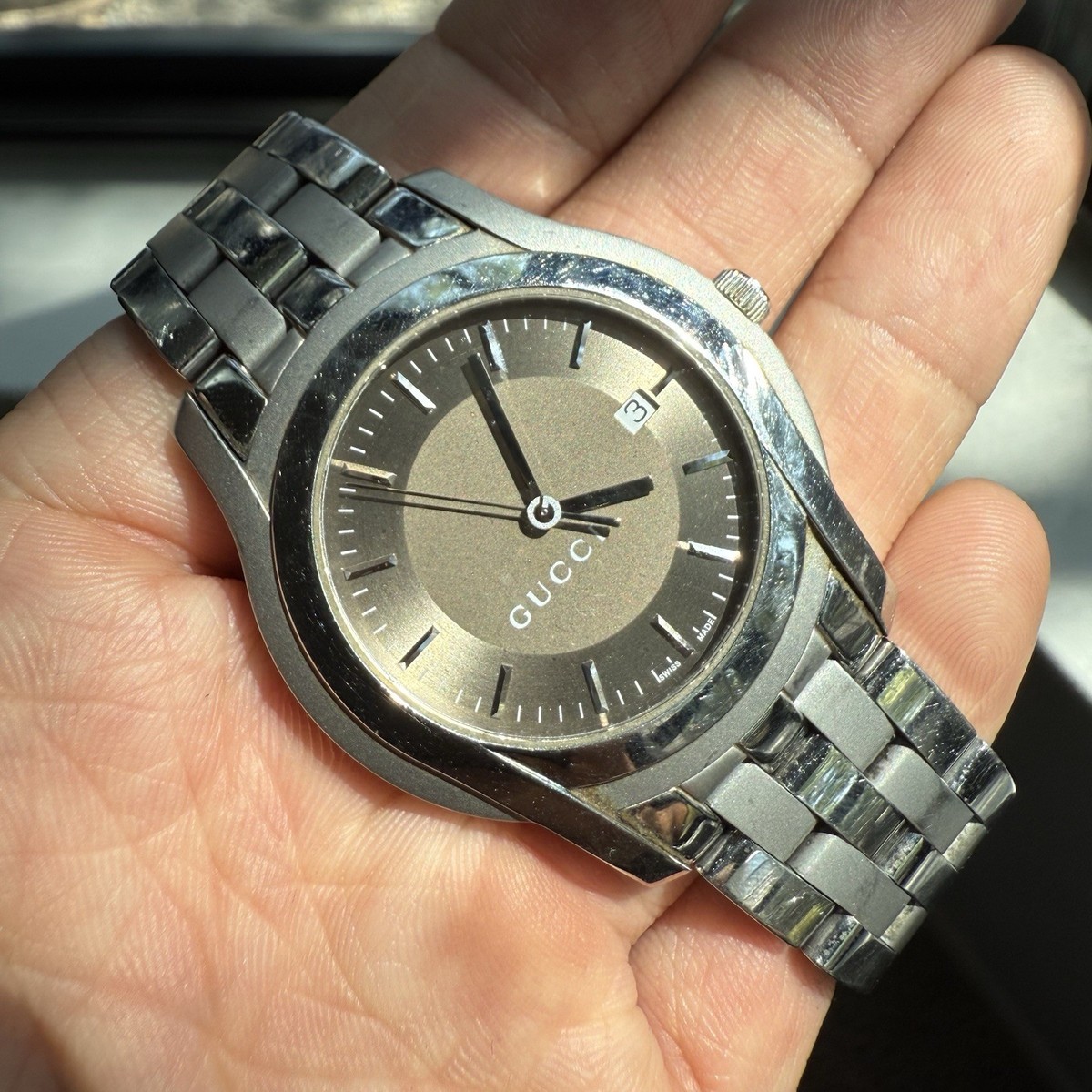 Vintage Gucci Men's Stainless Steel Brown Dial Date Swiss Made