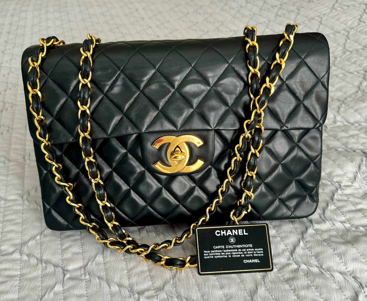 Authentic Chanel Jumbo Classic Caviar Flap Black Leather Shoulder