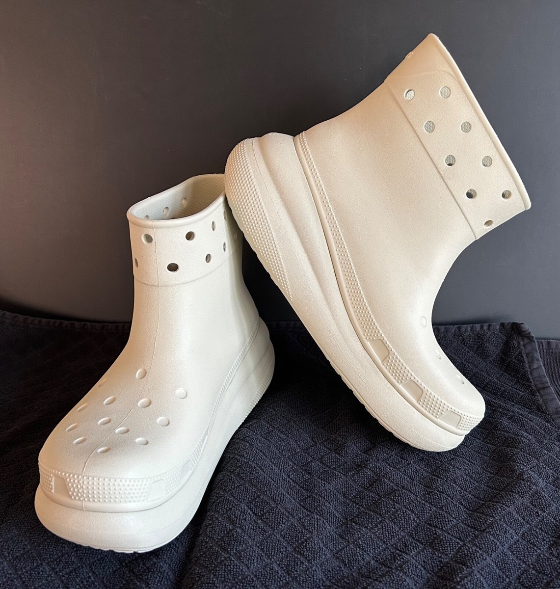 CROCS Crush Rain Boots UNISEX Mens 9/Womens 11 Platform Bone off