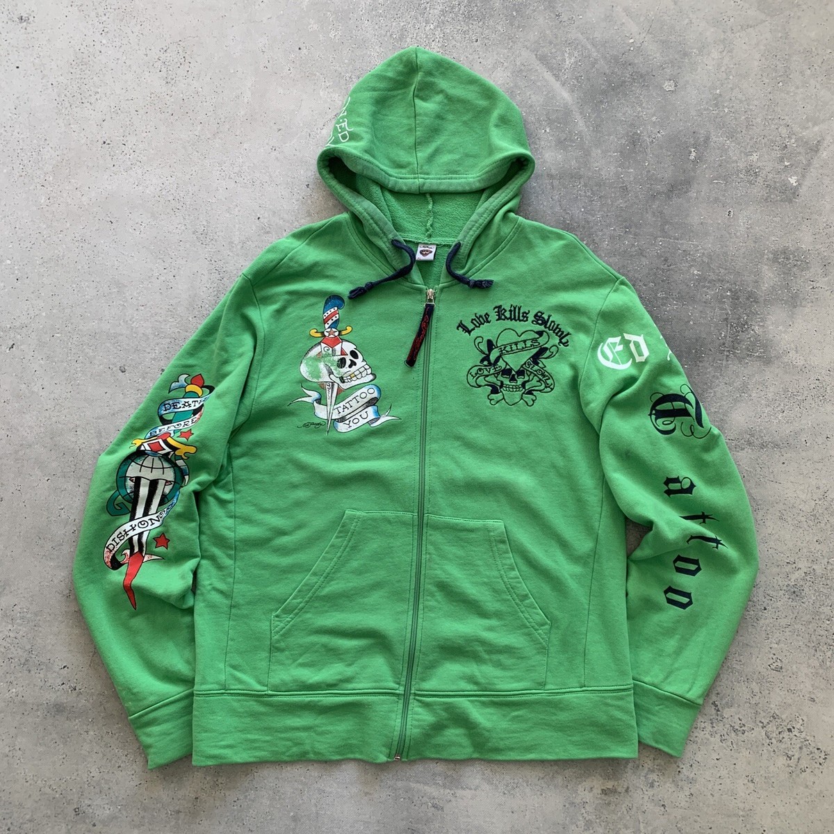 ED HARDY by CHRISTIAN AUDIGIER ZIP GREEN HOODIE MEN'S SIZE XL | eBay