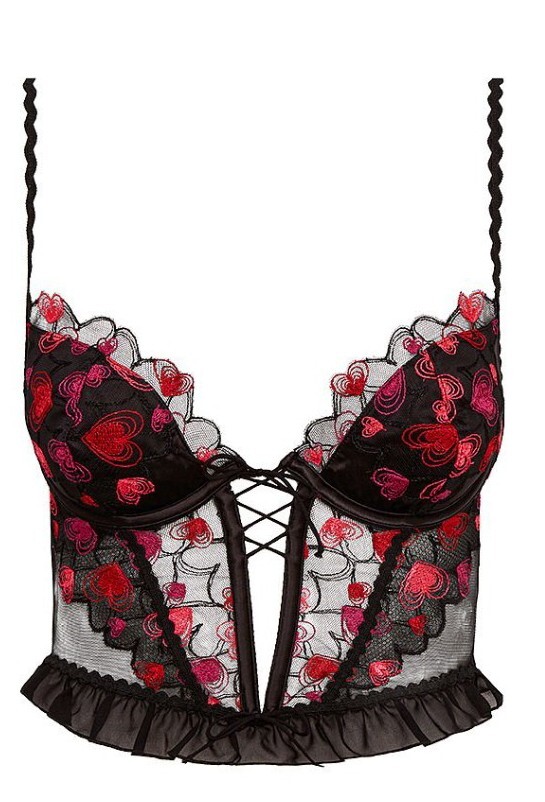 VS For Love And Lemons bustier new medium black heart embroidered