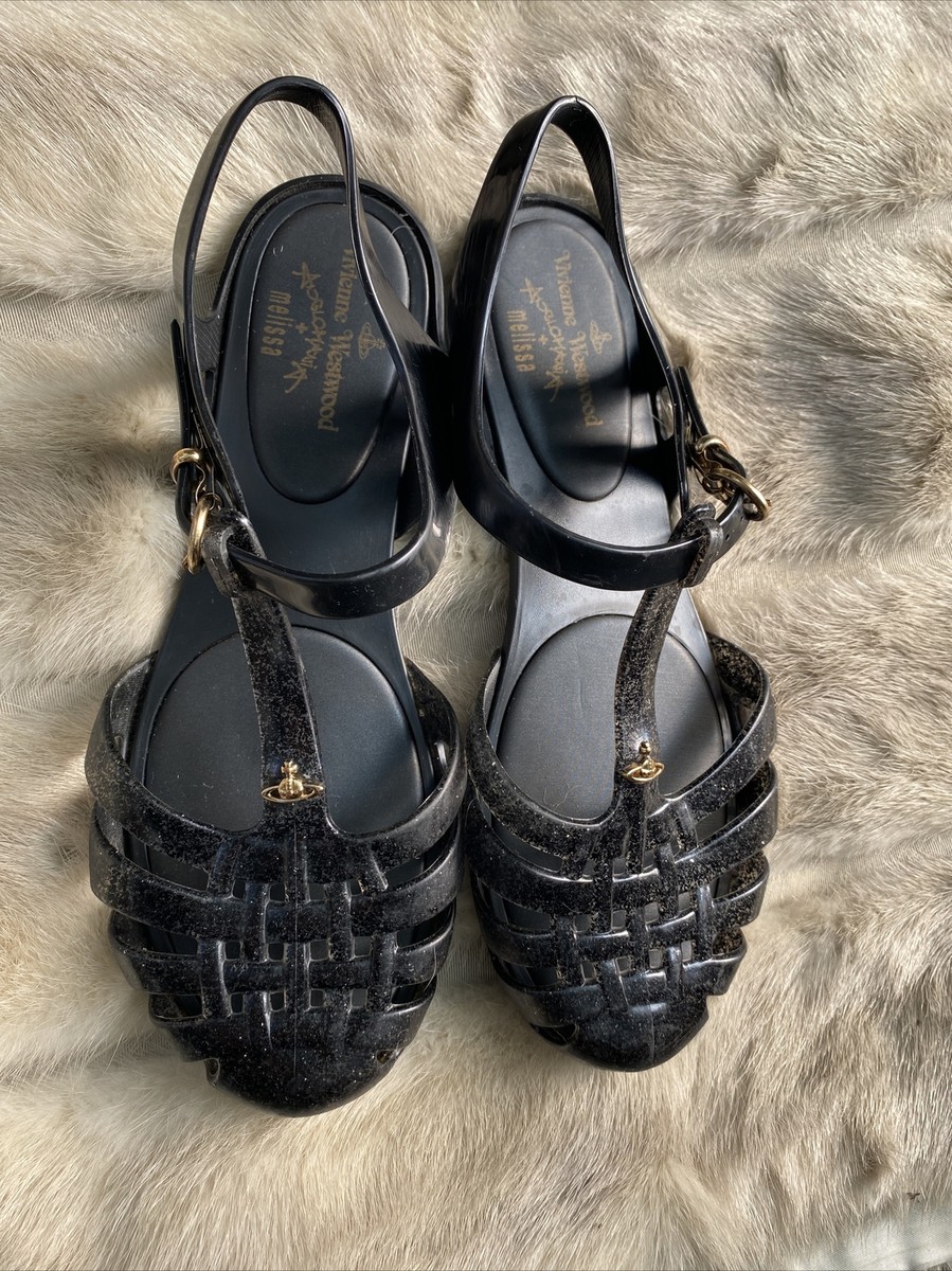 Vivienne Westwood + Melissa Sandals Girls Size 3 Black Glitter