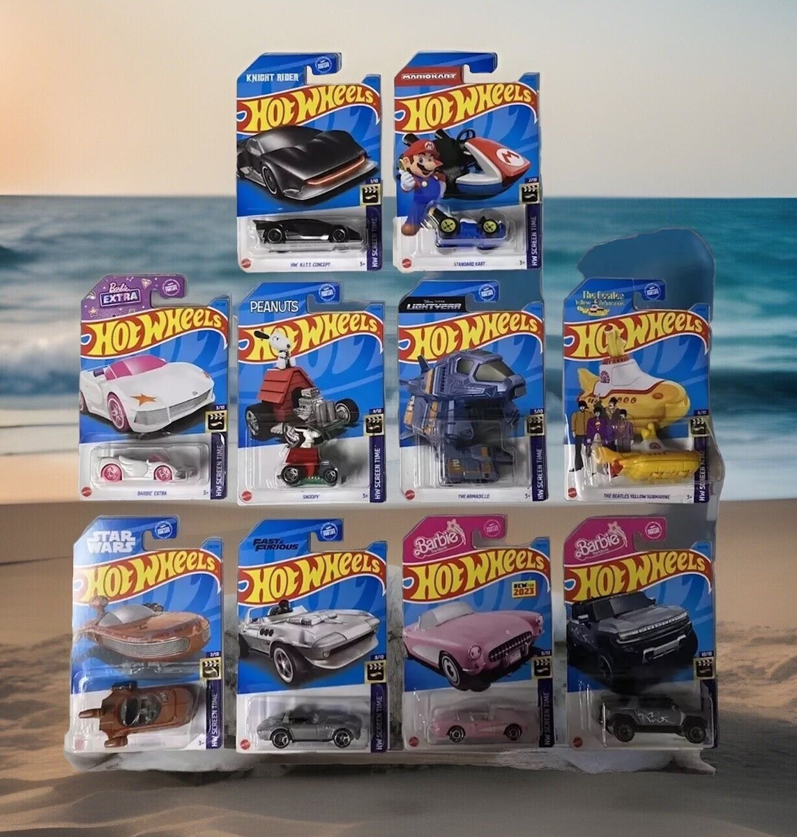 Hot Wheels 2023 Screen Time Complete Set 1-10 Barbie Mario 007