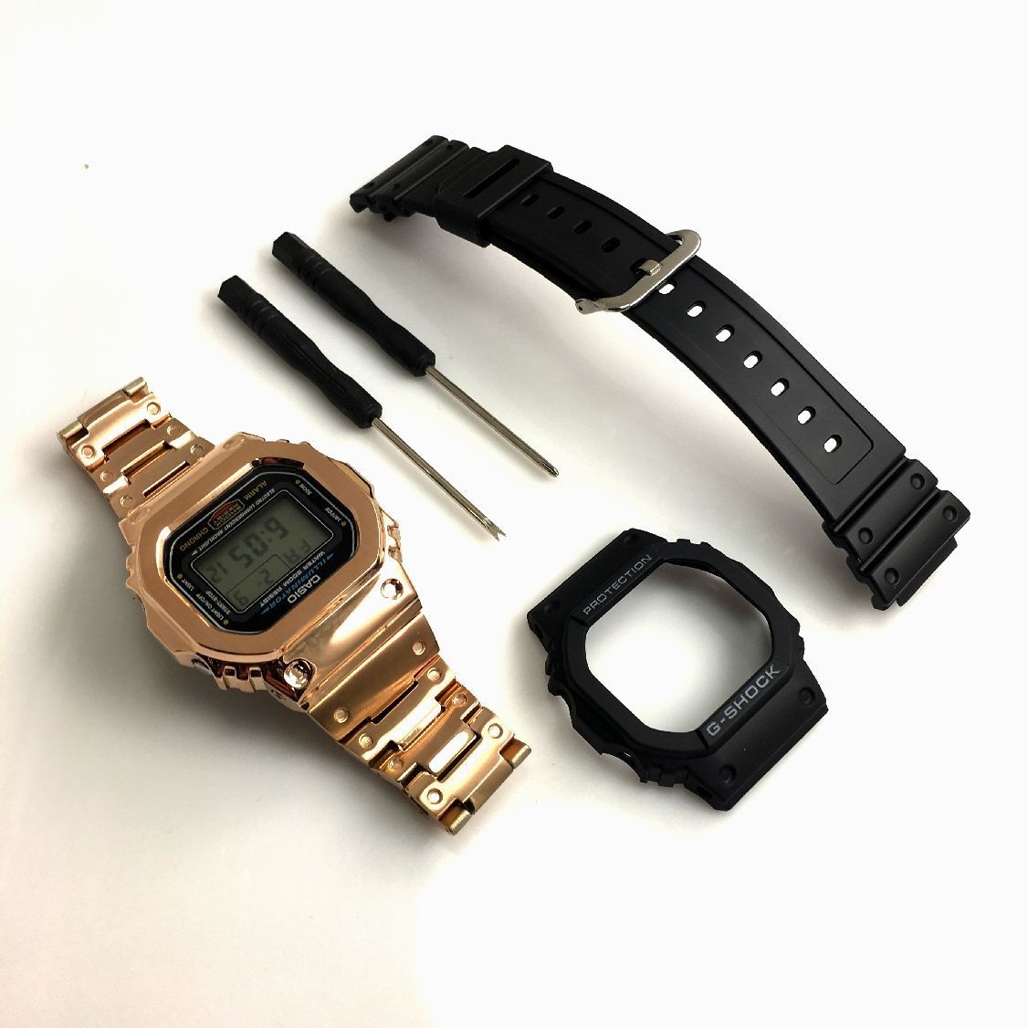 Custom Metal Modded DW5600 Mod Rose Gold Shock Res Steel Bezel