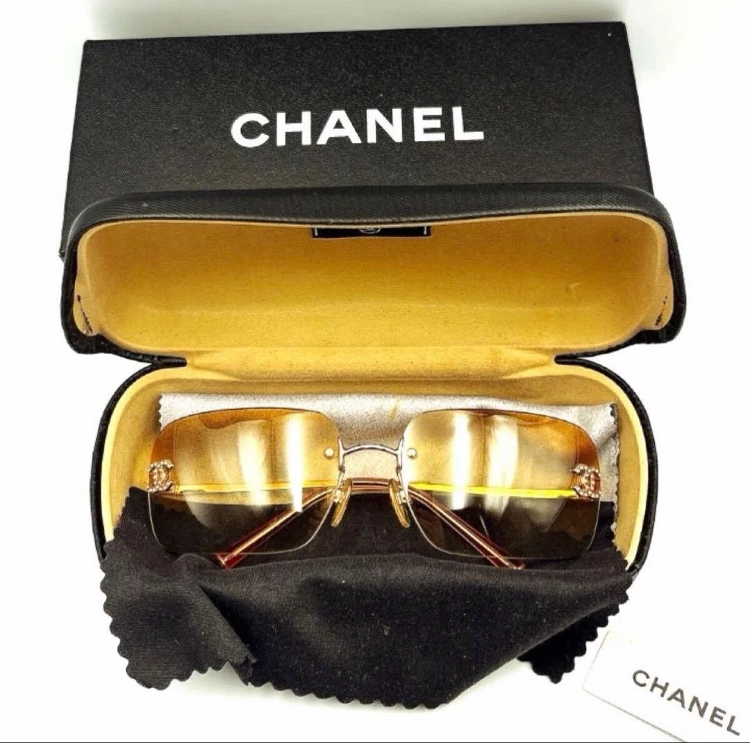 小物 Chanel Rimless Sunglass Yellow Coco Logo Chanel Rimless