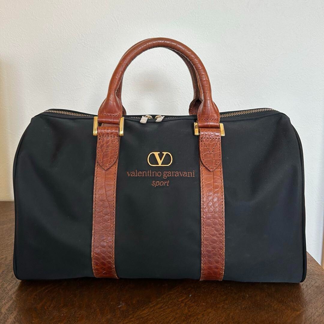 Valentino Garavani Sport Boston Bag Embossed Crocodile Leather