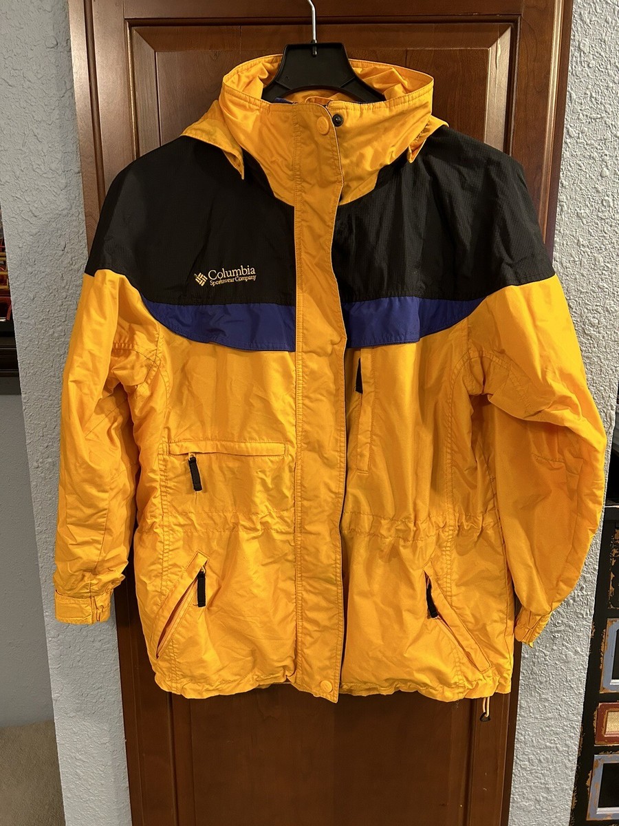 Vintage Columbia Boulder Ridge Jacket Zip Detachable Hood Yellow