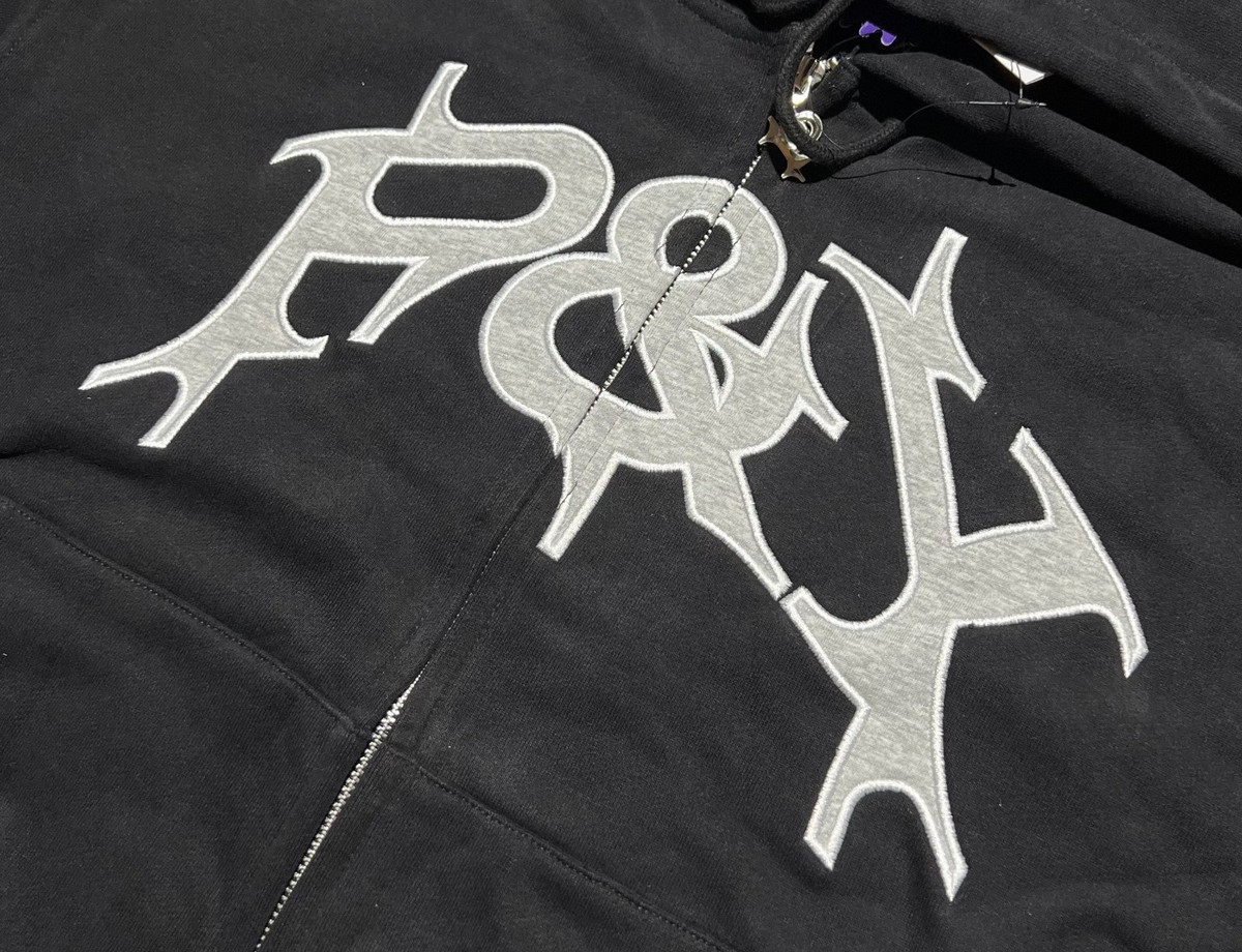 PUNKANDYO P&Y Zip Up Hoodie Hooded Sweatshirt Black Size Large