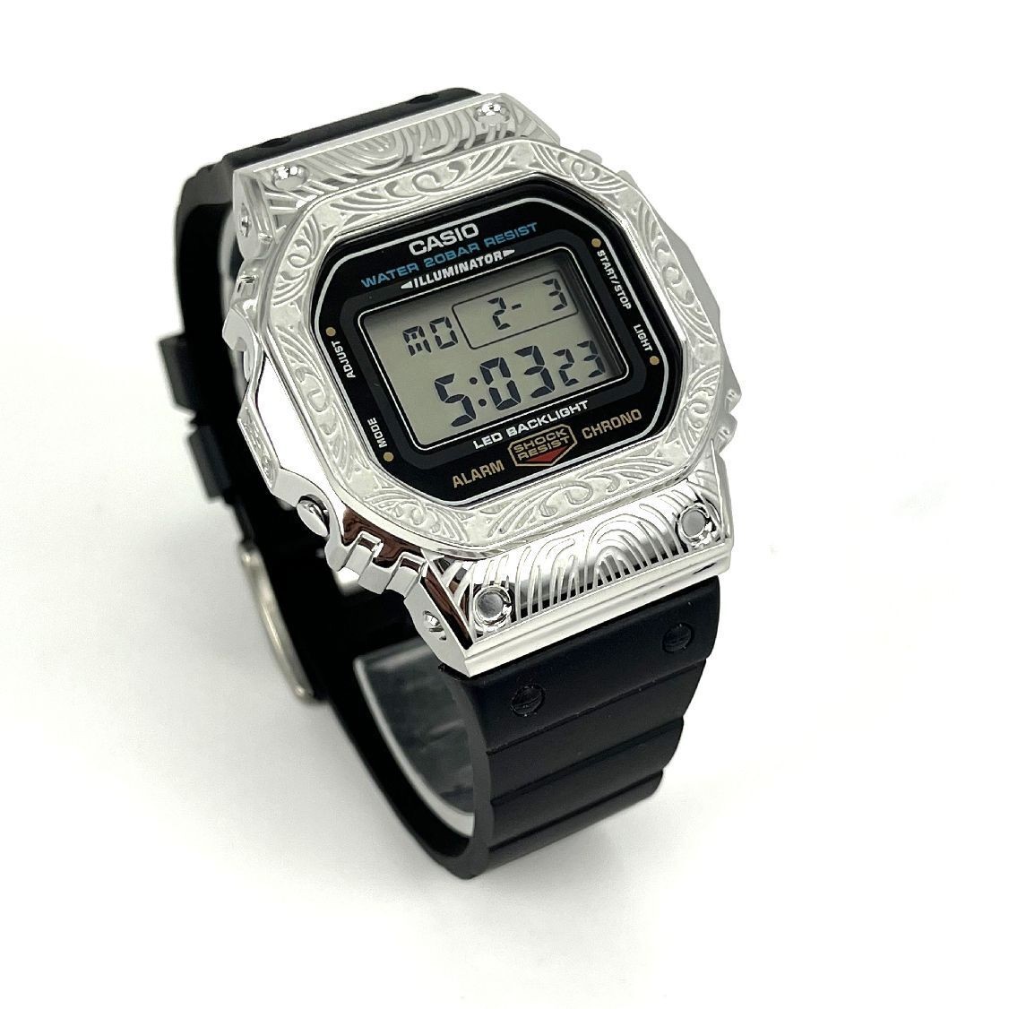 Custom Metal Modded DW5600 Mod Silver Shock Resist Steel Pattern