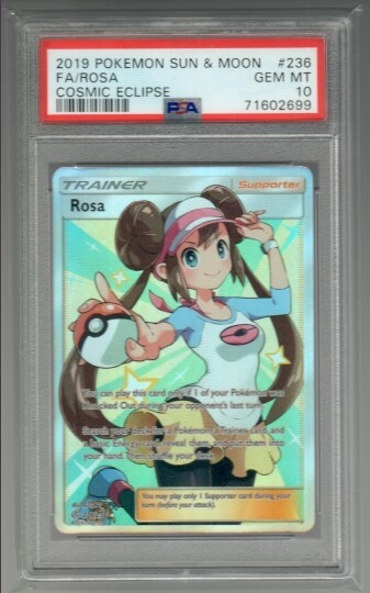 PSA 10 Rosa 236 Full Art Trainer 2019 Pokemon Sun & Moon Cosmic