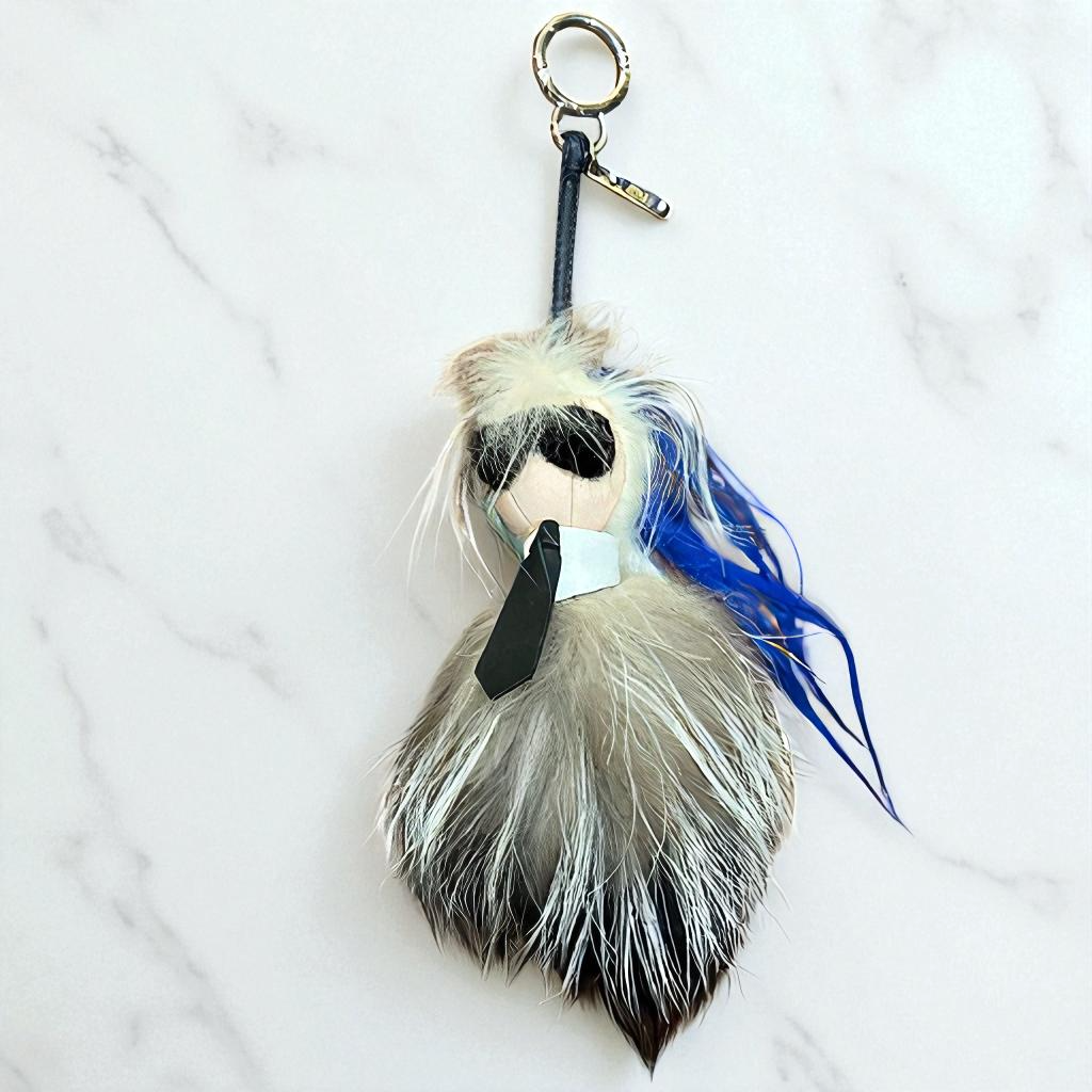 Auth FENDI Karl Lagerfeld Monster Charm Key chain Bag Charm Fur