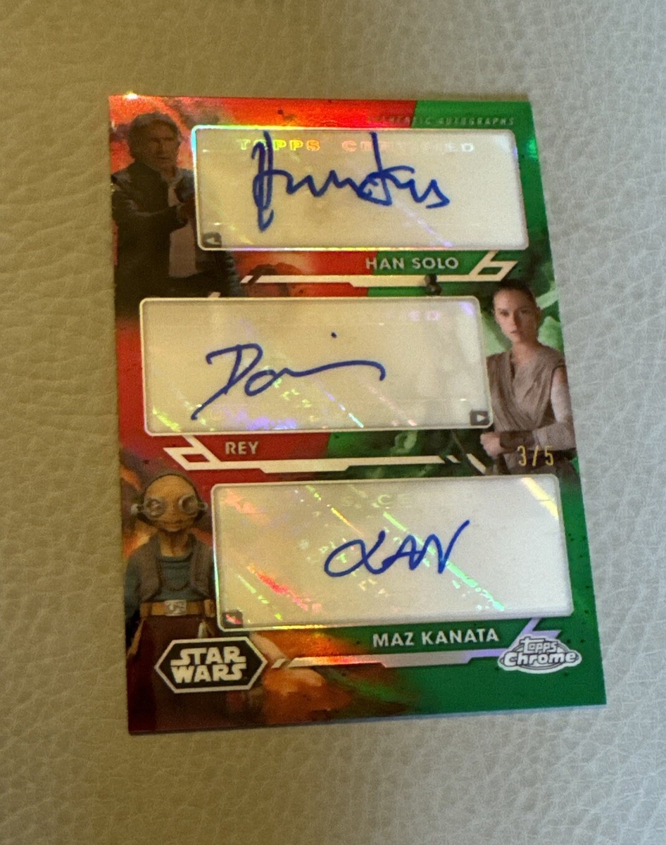 2024 Topps Chrome Star Wars Triple Auto 3/5 Han Solo Rey Maz Ford