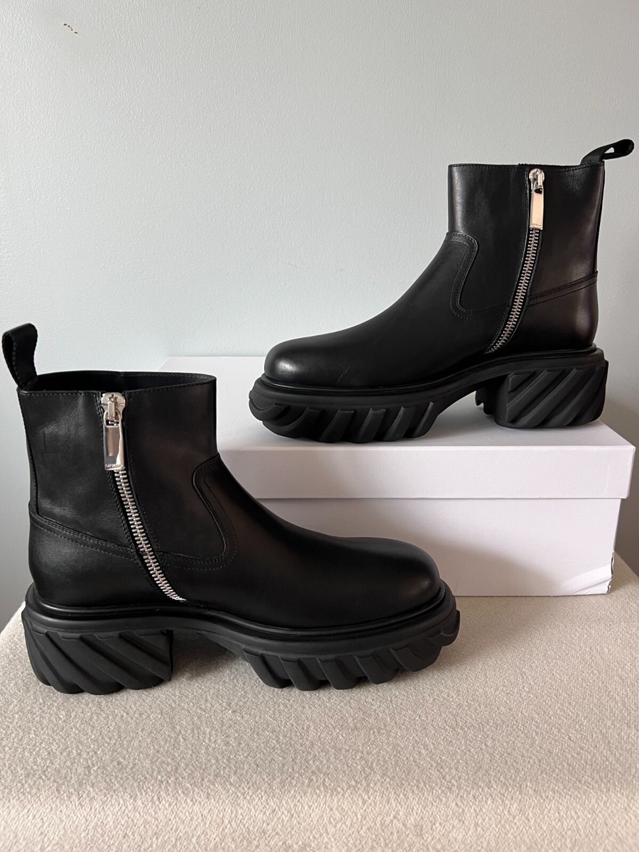 Off White Exploration Motor Ankle Boots - Size 11 - Black - Made