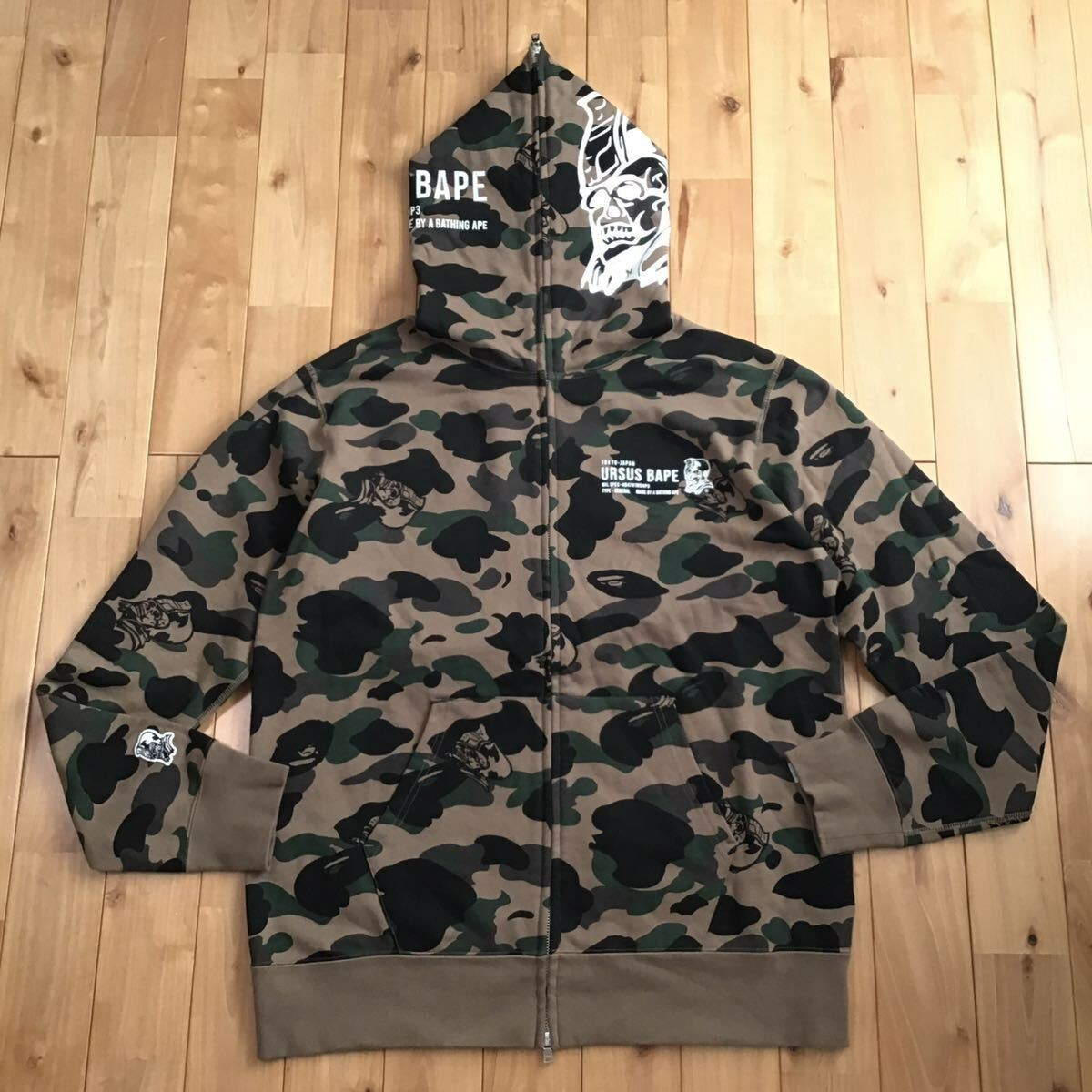 URSUS BAPE full zip hoodie olive BAPE camo A Bathing Ape Size XXL