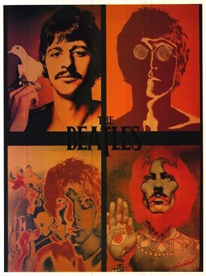 VINTAGE POSTER~Beatles Psychedelic 4 Faces 1960's John Lennon