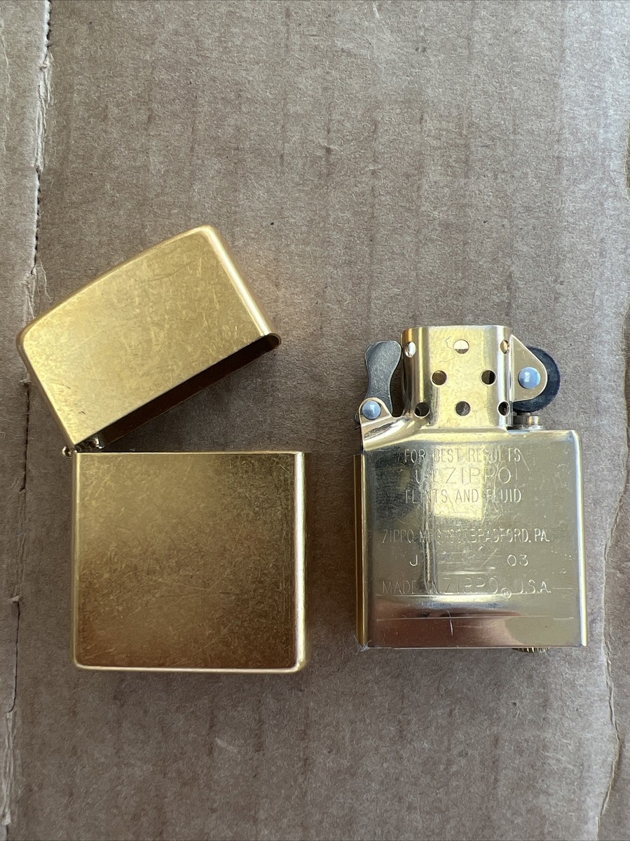 2003 Zippo Brass Lighter 03 Gold Tone ~ Case J 03 ~ USA Made Works