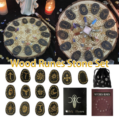 14pcs/set Wood Runes Stone Witches Rune Set Engraved Rune Symbol