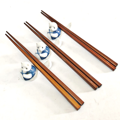 Japanese Chopstick Rests Holder Set Hashioki Ceramic Tanuki