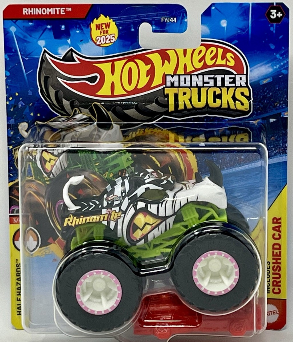Hot Wheels Monster Trucks RHINOMITE Zebra Stripes Half Hazards 3/4