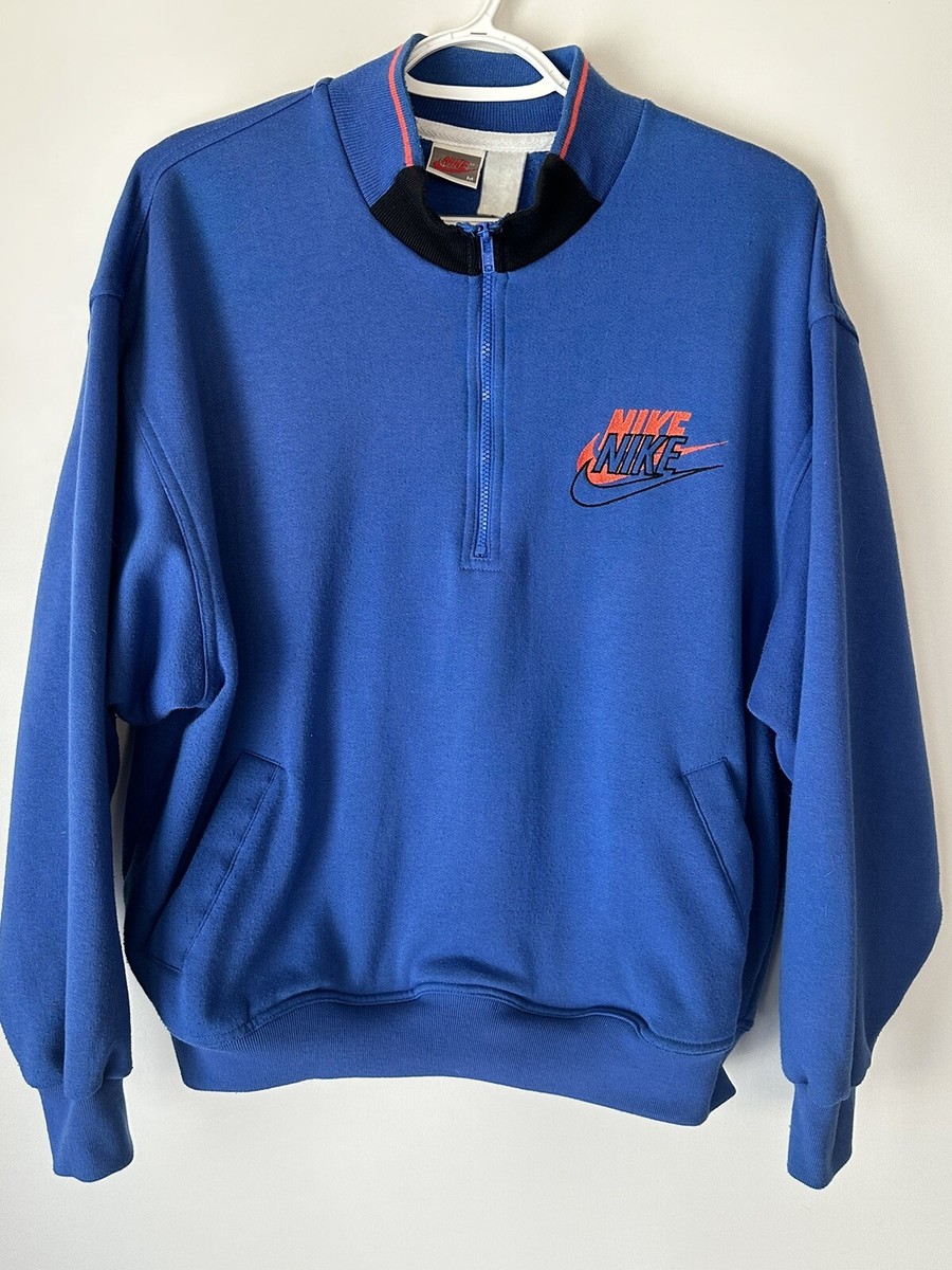 Vintage Y2K Nike Quarter Zip Swoosh Logo Sweatshirt Blue Medium