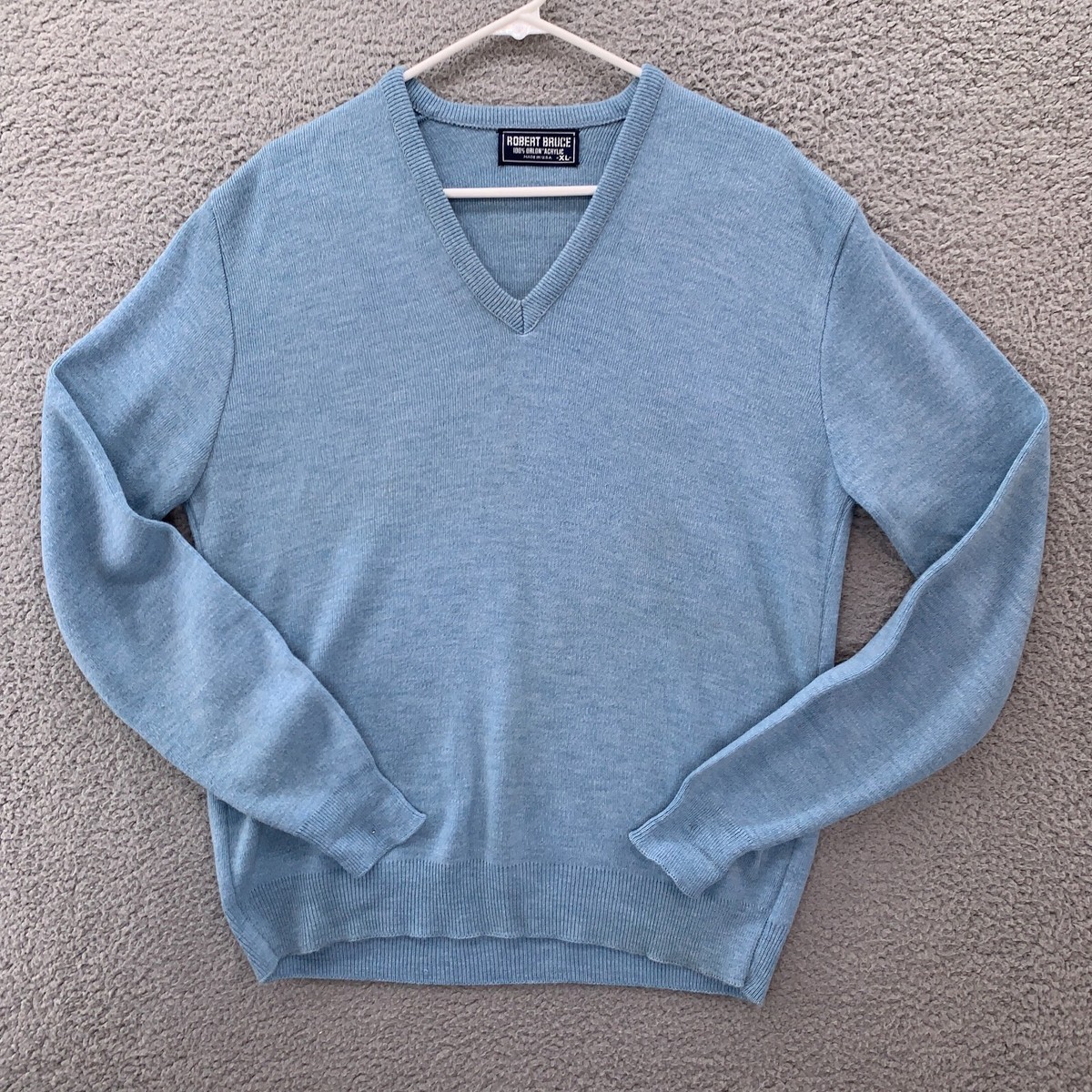Vintage Robert Bruce Sweater Men XL Lt Blue V Neck 100% Orlon