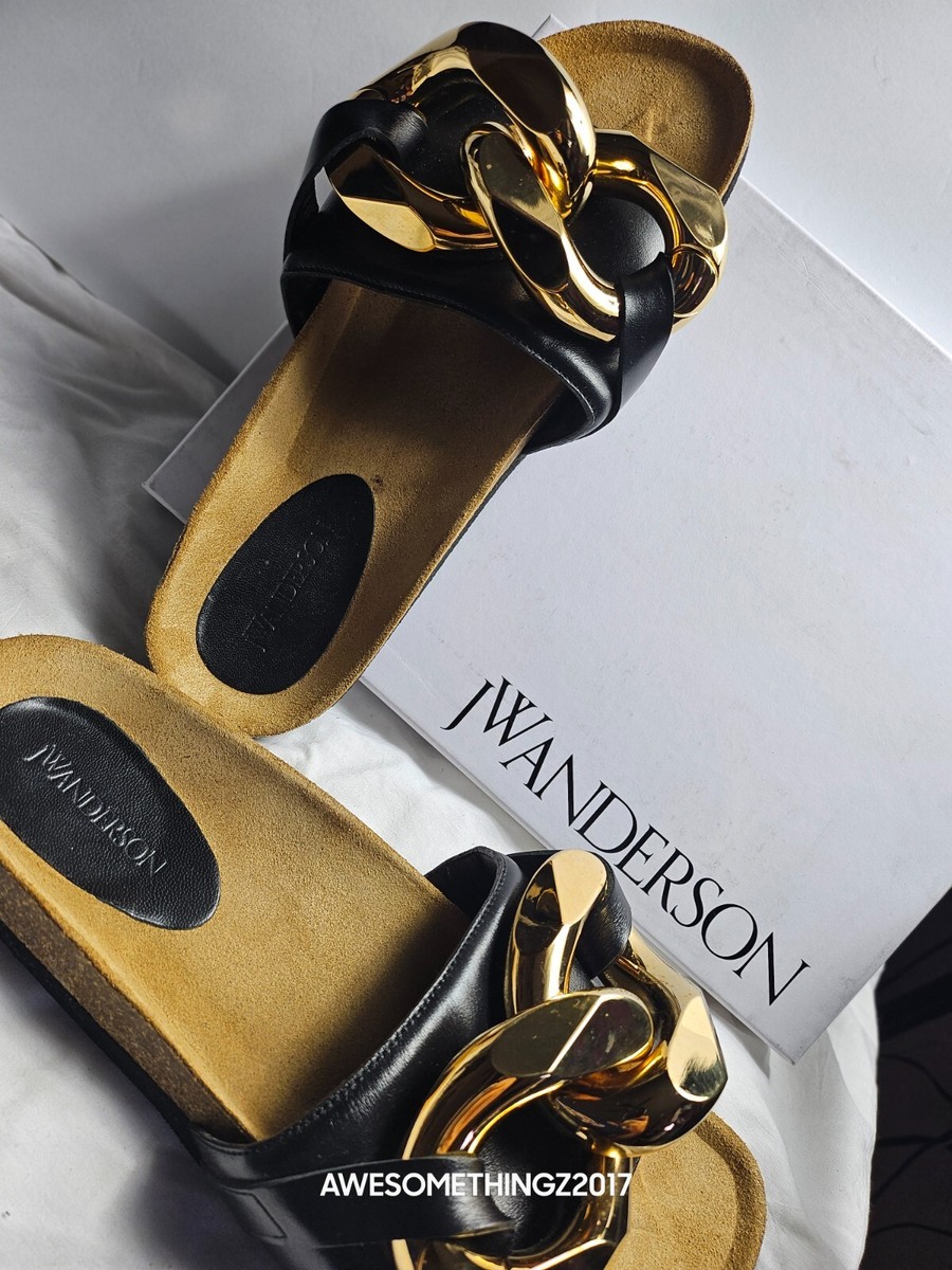 JW Anderson Men's Chain link Slip Loafer Slides Mules Gold/Black