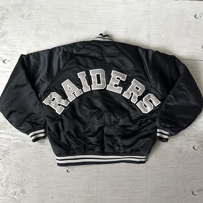 Vintage 90s NFL LA Oakland Vegas Raiders Satin Chalk Line Jacket