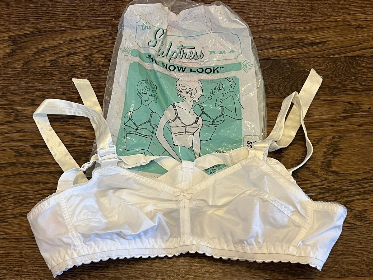 NEW Vintage 1970's Sculptress White Poly Bra Style 522 w/Attached