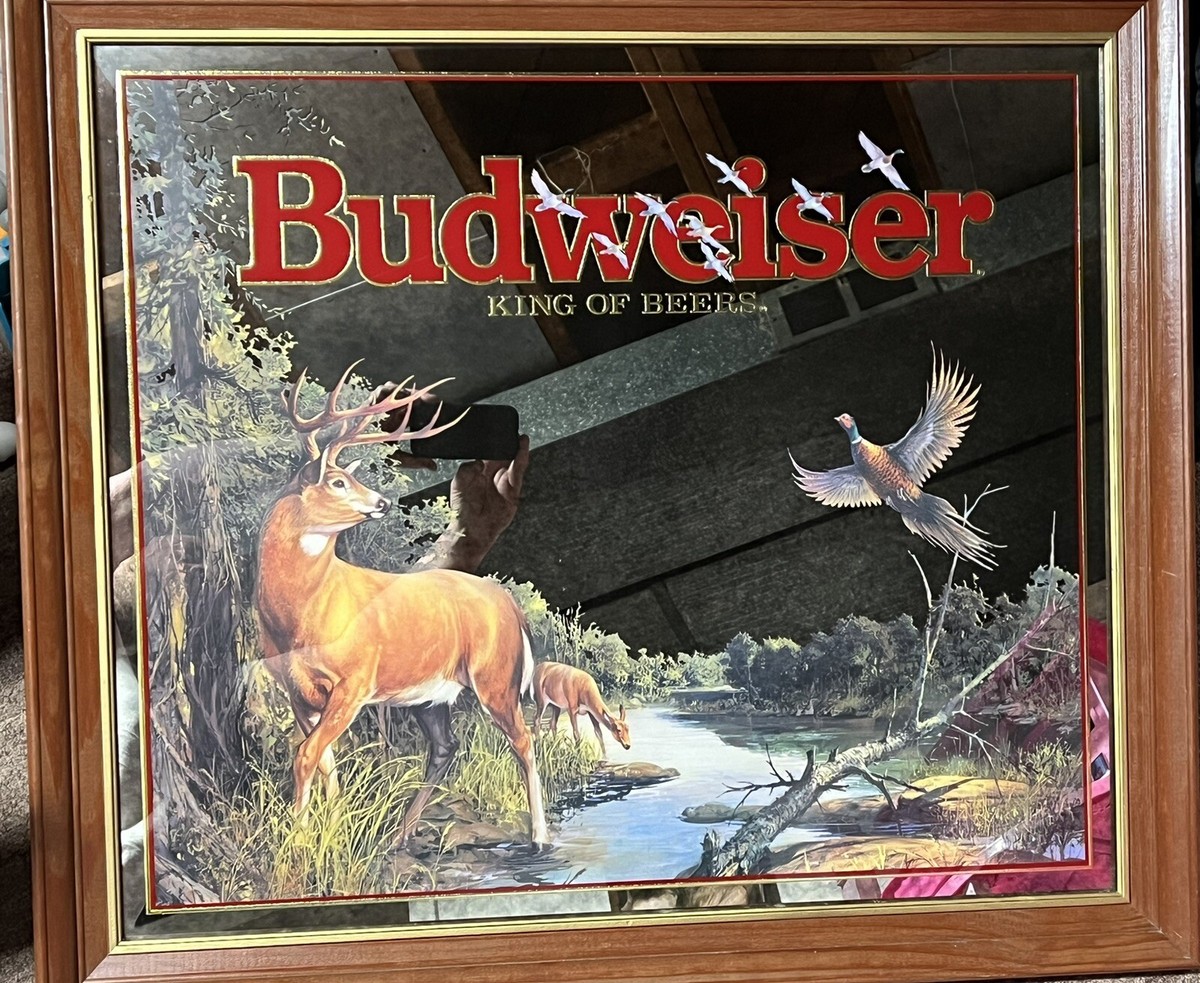 Vintage 1995 Budweiser Deer And Pheasant Mirror 33 1/2 “ X 29 1/2