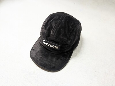 Supreme Velvet Camp Cap Hat Black SS16 5-Panel BOGO Box Logo