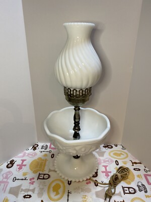 Vintage McKee White Milk Glass Lamp Toltec 18” Fruit Bowl