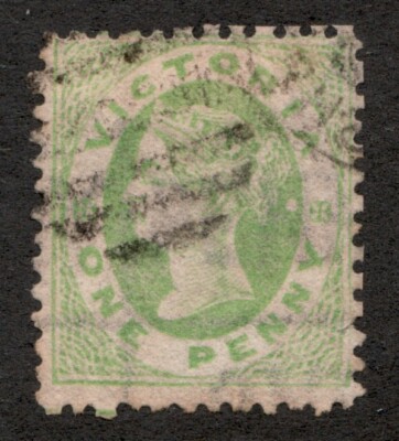 1861-63 Victoria, Australia Sc# 67, Wmk 80, One Penny, QV, Green