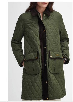 Barbour Tulip Corduroy Trim Quilted Jacket in Sage MSRP$465 CHIC