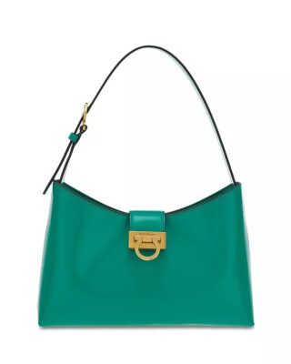 Salvatore Ferragamo Trifolio Calf Leather Shoulder Emerald Green