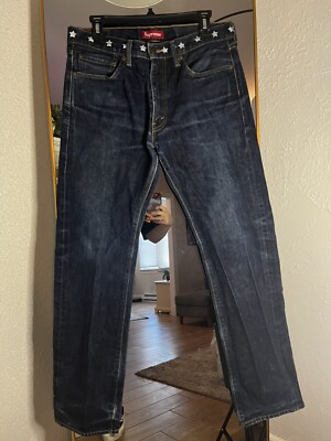 Rare Supreme x Levi's Star Rigid Denim Blue Jeans 32x32 FW11 Great