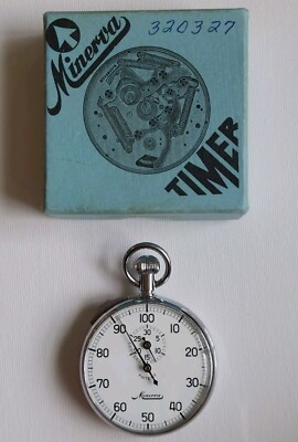 Rare Vintage Minerva Timer Stopwatch White Dial + Original Box