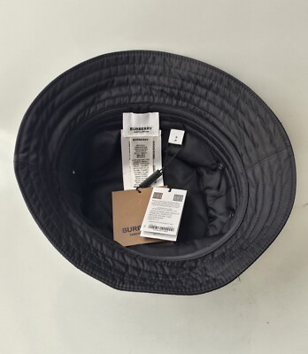 BURBERRY London Black Padded Nylon Bucket Hat Horseferry Logo Men