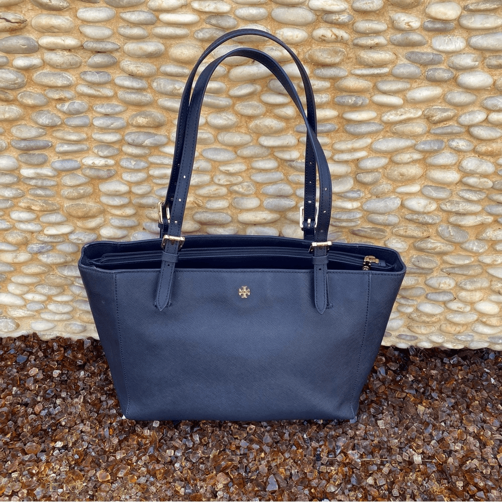 Tory Burch Navy Blue Saffiano Leather Tote Bag | eBay