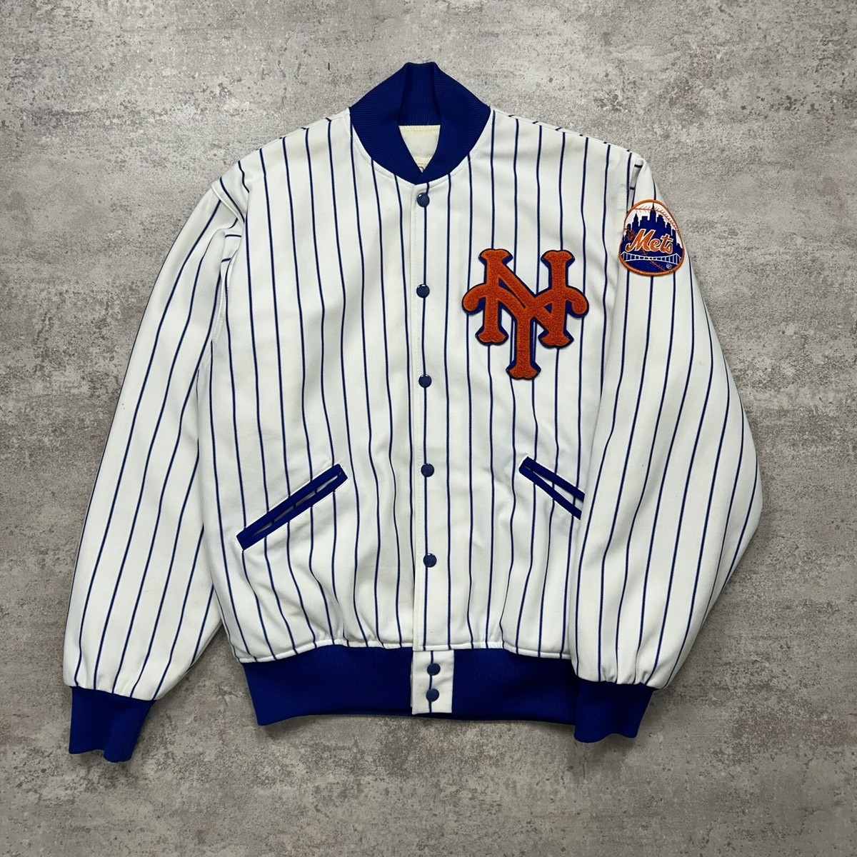 VTG 80s 90s MLB NEW YORK METS FELCO PINSTRIPE BOMBER JACKET SIZE L