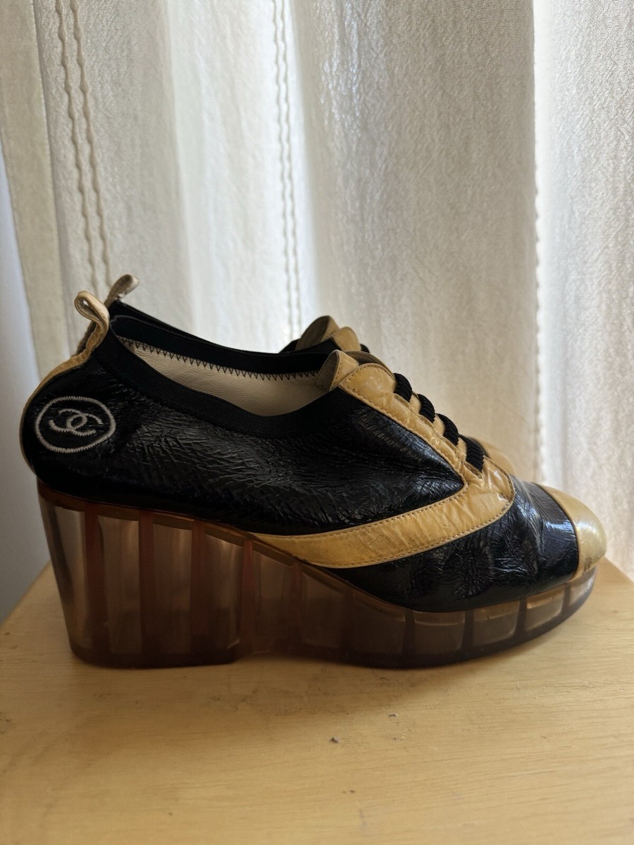Chanel Vintage Taxi Gummed Platform Wedges Shoes Heels- 36 | eBay