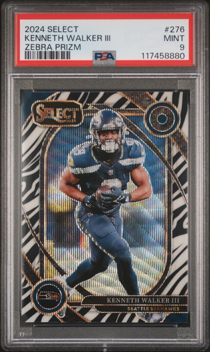 Kenneth Walker III 2024 Panini Select Zebra Prizm SSP PSA Mint 9