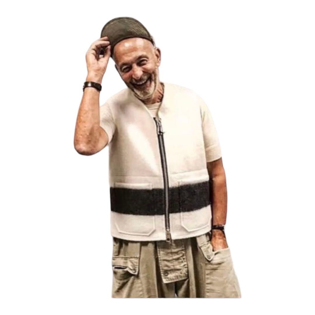 Nigel Cabourn - ZIP OVER VEST Size 46 White/Navy Stylish Popular