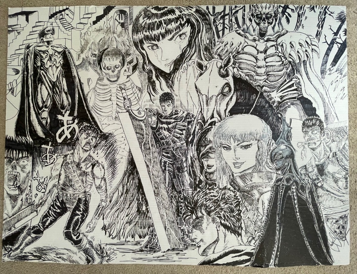 Berserk Poster 3 panel trifold Large Hand Drawn Black and White | eBay